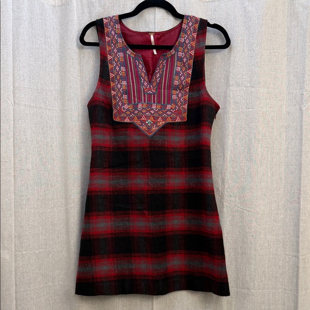 Free People Red and Blue Embroidered Dress
